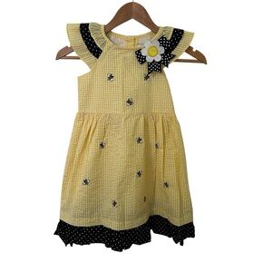 NWT Rare Editions Yellow Gingham Bee Dress with Daisy Bow Detail Girls 6X